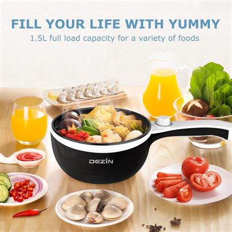 Dezin Hot Pot Electric with Steamer Upgraded Non Stick Sauté Pan Rapid Noodles Electric Pot
