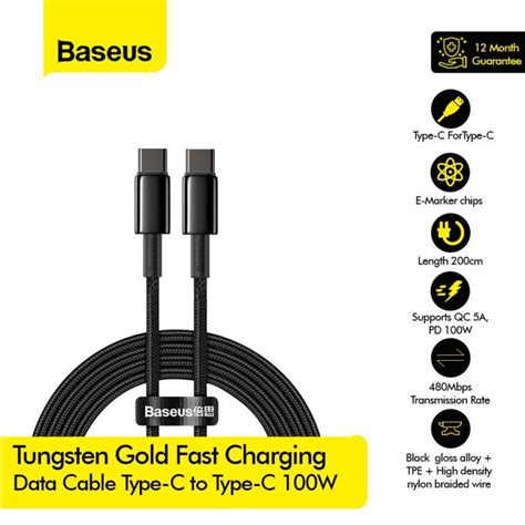 Jual BASEUS Tungsten Gold Fast Charging Cable Type C To Type C 100W