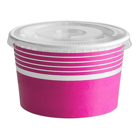 Choice 8 Oz Pink Paper Frozen Yogurt Food Cup With Flat Lid 50 Case