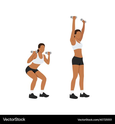 Dumbbell Squat Thrusters To Overhead Press Vector Image