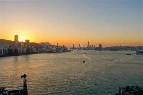 Victoria Harbour Hong Kong Skyline At Sunset 1 Dec 2021 Stock Photo