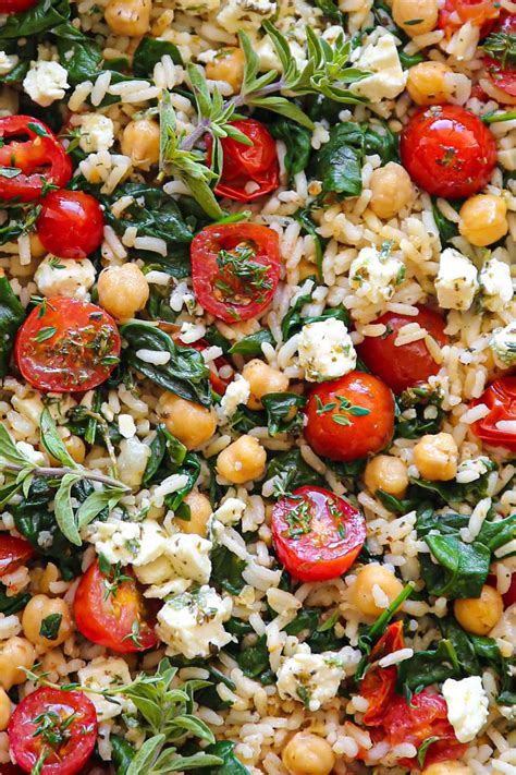 Mediterranean Lemon Rice with Chickpeas, Spinach, Tomatoes, and Feta ...