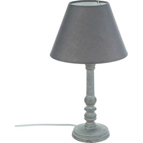 Lampe Pied En Bois Vieilli Gris Achat Vente Lampe Pied En Bois