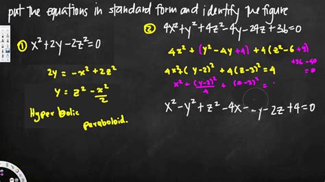 Reducing A Quadric Surface Equation To Standard Form Vector Calculus