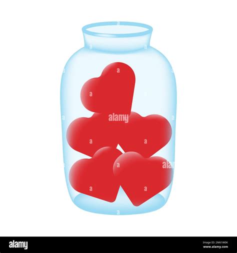 Glass Jar Filled With Red Hearts Isolated On White Background Vector