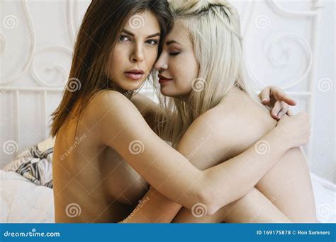 Lesbian Couple Sitting In Bed Holding Each Other Stock Photo Image Of Noise Beauty 169175878