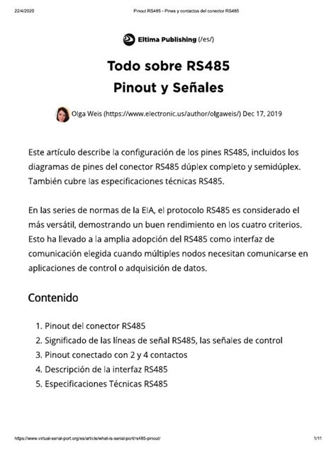 Pinout Rs485 Pines Y Contactos Del Conector Rs485 Pdf