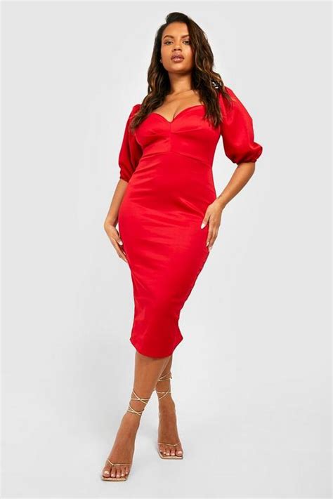 Plus Scuba Puff Sleeve Midi Dress Boohoo Usa