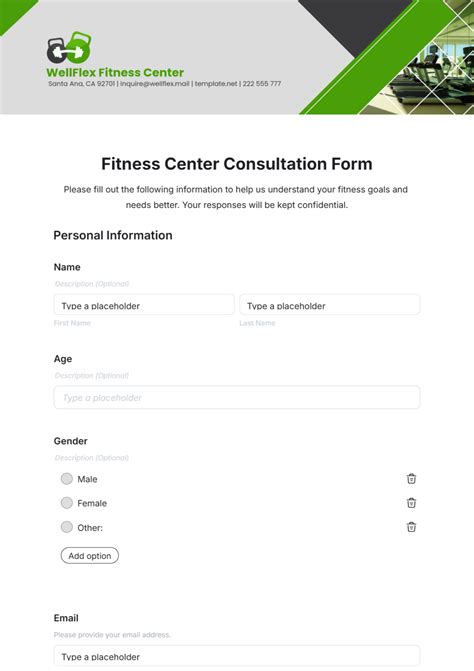 Free Fitness Center Consultation Form Template to Edit Online