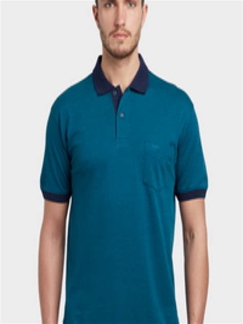 Buy Colorplus Men Teal Green Solid Polo Collar T Shirt Tshirts For