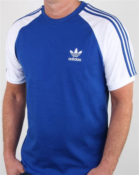 Adidas Originals 3 Stripes T Shirt Royal Blue Tee Raglan Retro Cotton