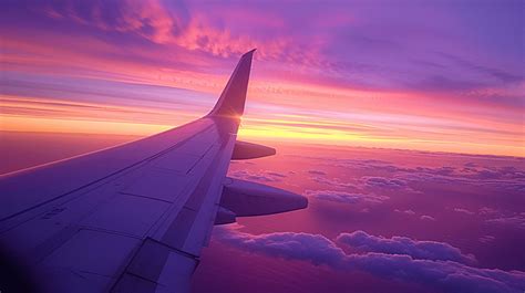 Airplane Wing View During Sunset With Fantastic Purple Colors