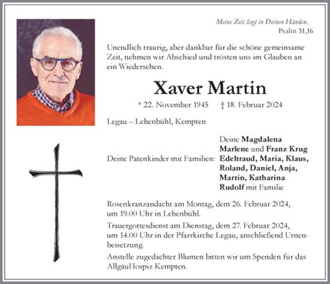 Traueranzeigen von Xaver Martin Allgäuer Zeitung