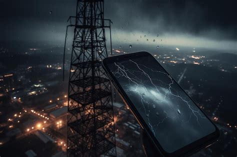 Premium AI Image | A phone with lightning on it and a raindrops on the ...