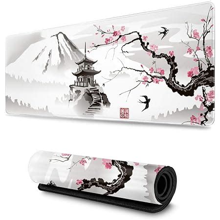 Black And White Japanese Cherry Blossom Gaming Mousepad Sumi E Sakura