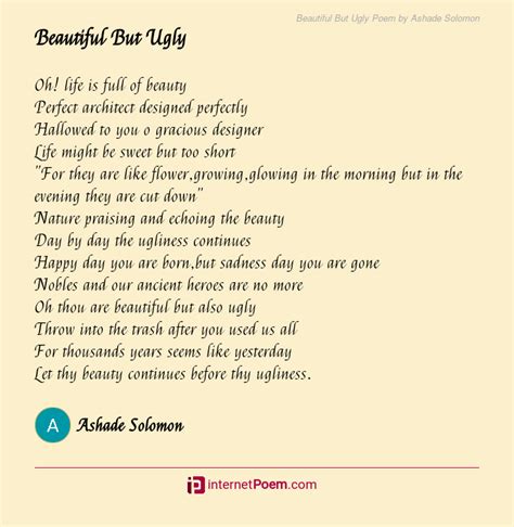 Beautiful But Ugly Poem By Ashade Solomon