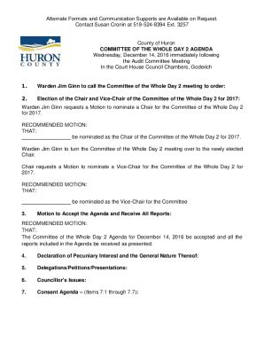 Fillable Online County Of Huron Committee Of The Whole Day Agenda Fax