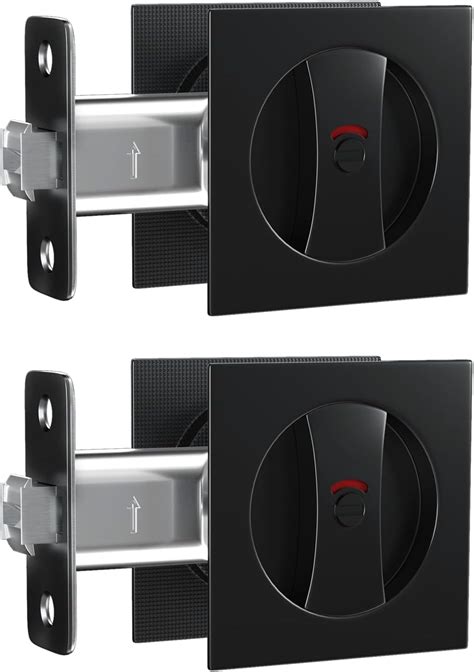 Goldenwarm Black Pocket Door Hardware With Indicator Contemporary Pocket Door Lock Matte Black