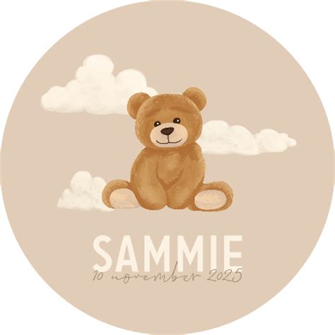 Raamsticker Rond Beige Met Teddybeer En Wolkjes