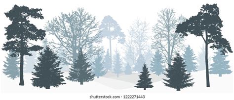 Silhouette Winter Forest Panorama Vector Illustration Stock Vector ...