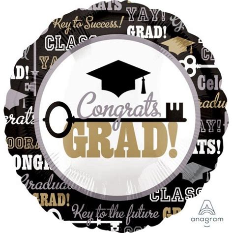 Round Graduation Std Hx Key To Success Cap Congrats Grad Foil Balloon