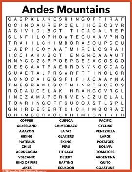 Andes Mountains Word Search By Jennifer Olson Educational Resources