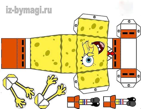 Губка Боб из бумаги - развертки для вырезания и склеивания