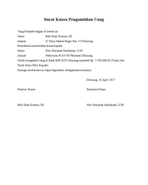 7 Contoh Surat Kuasa Pengambilan Uang Di Bank Beserta Strukturnya