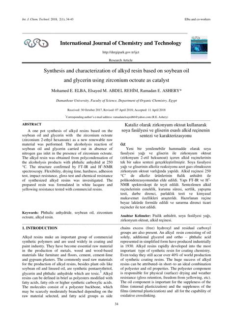 PDF Synthesis And Characterization Of Alkyd Resin Based On Soybean