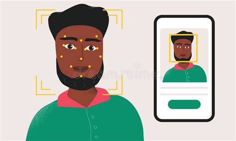 Man Being Checked Via Smartphone Face Identification Technology Facial