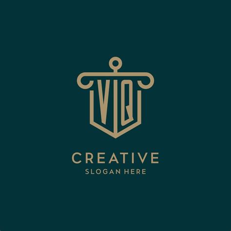 Vq Monogram Initial Logo Design With Shield And Pillar Shape Style