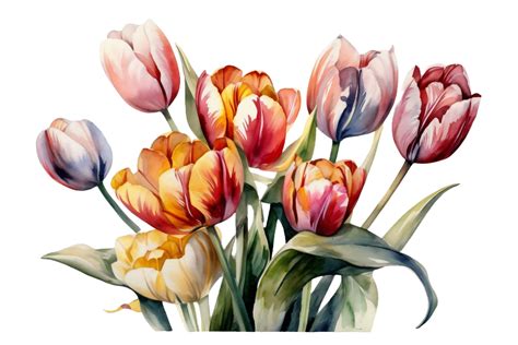 Pastel Tulip Flowers Watercolor Clipart 23556962 PNG