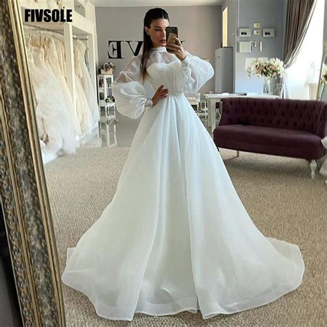 Fivsole Ball Gown Wedding Dress Suknia Lubna High Neck Organza Puff