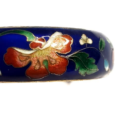 Vintage Cloisonn Cobalt Blue Gold Lotus Flower Bang Gem