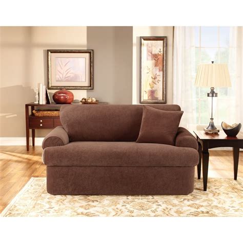 Sure Fit Stretch Pique T Cushion Two Piece Loveseat Slipcover Garnet