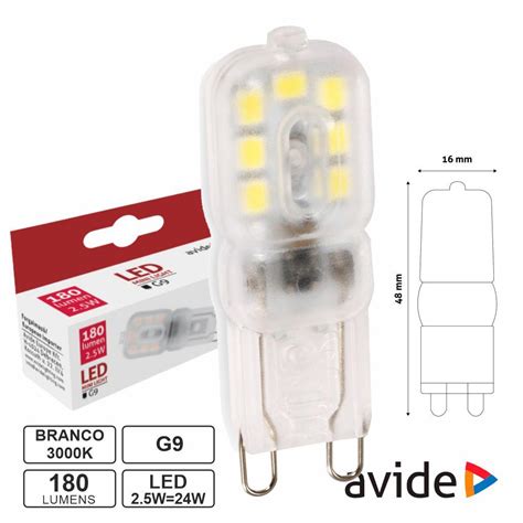 ABG9WW 2 5W B Lâmpada LED G9 2 5W 230V 3000K 180lm AVIDE Viptrónica