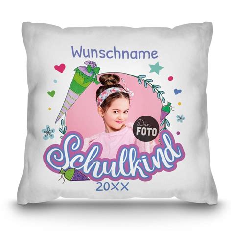 Kissen Zur Einschulung Schulkind Rosa Mit Foto Name Jahr Persona