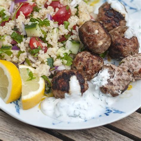 Turkey Keftedes With Mint Yoghurt Sauce And Tabbouleh Greek Meatballs