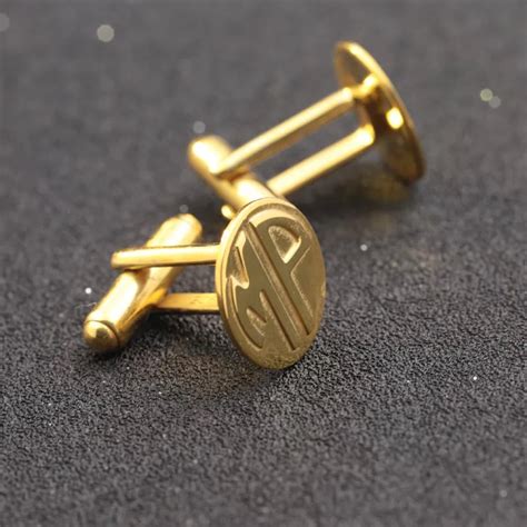 Golden Plated Luxury Mens Monogrammed Cufflinks Solid Silver Two Initals Name Cufflink