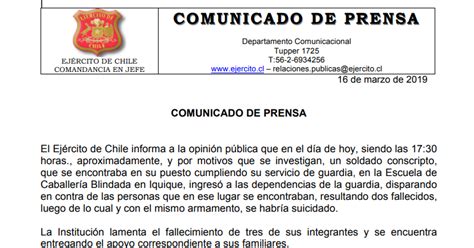 Comunicado Oficial Ejército De Chile Informa Acerca De Incidente En