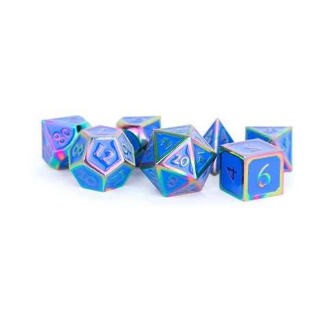 FanRoll Dice Dice Poly Set Rainbow W Blue Enamel 7 New EBay