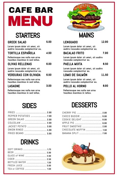 Restaurant Cafe Bar Menu Template Postermywall