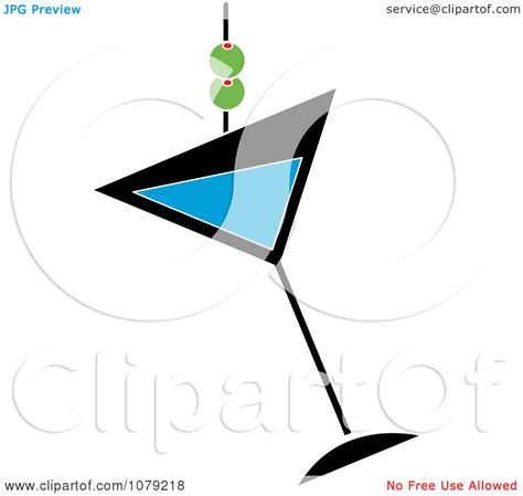 Clipart Blue Martini Glass With Olives - Royalty Free Vector ...