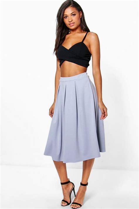 Beau Scuba Box Pleat Midi Skater Skirt Boohoo