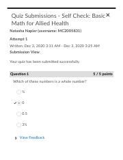 Quiz Submissions Self Check Basic Math For Allied Health Medical