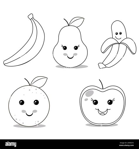 Frutas Para Colorear Plátano Pera Manzana Naranja Ilustración Vectorial Imagen Vector De