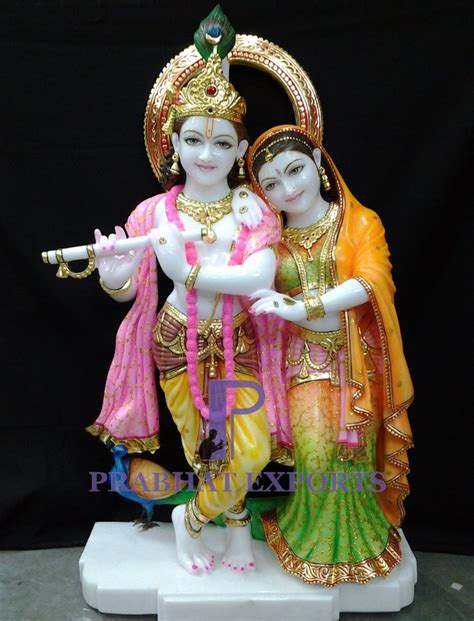 White Painted Lord Radha Krishna Marble Statue For Worship Size 1