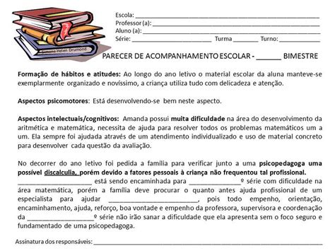 Relatório Para Criança Com Dificuldade De Aprendizagem