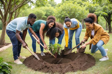 Premium Photo Group Of Diverse People Digging Hole Planting Tree Together