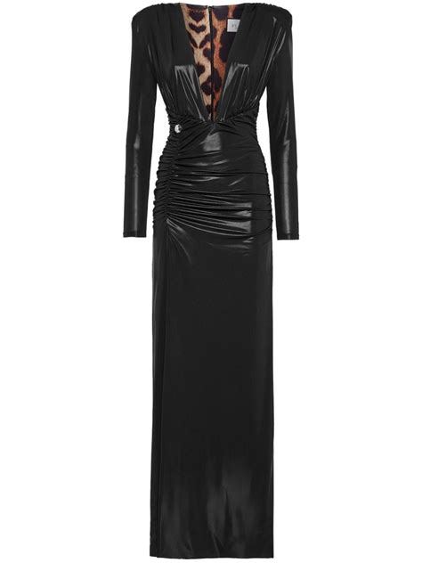 Philipp Plein Ruched Lam Effect Maxi Dress Black Farfetch